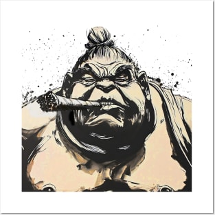 Puff Sumo: Puff Sumo Smoking a Cigar Posters and Art